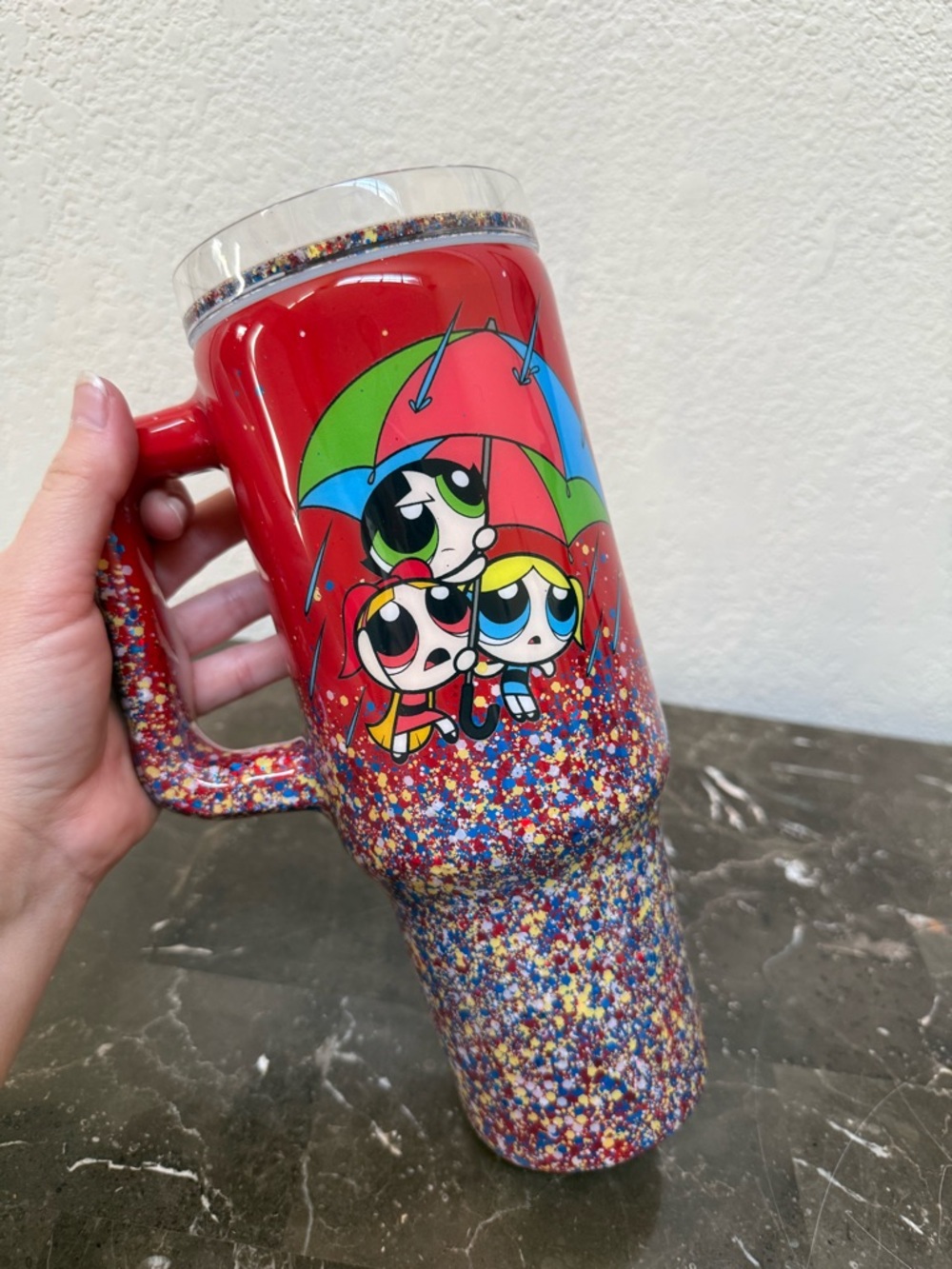 Power Puff Girls Red Glitter Tumbler Cup 40 oz 90s Kids Cartoons